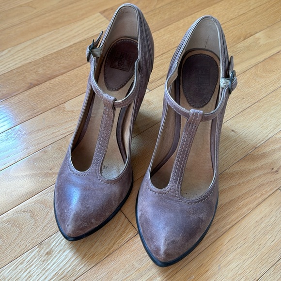 Frye Distressed Leather Heel - Mary Jane or Betty T Strap - Picture 1 of 6